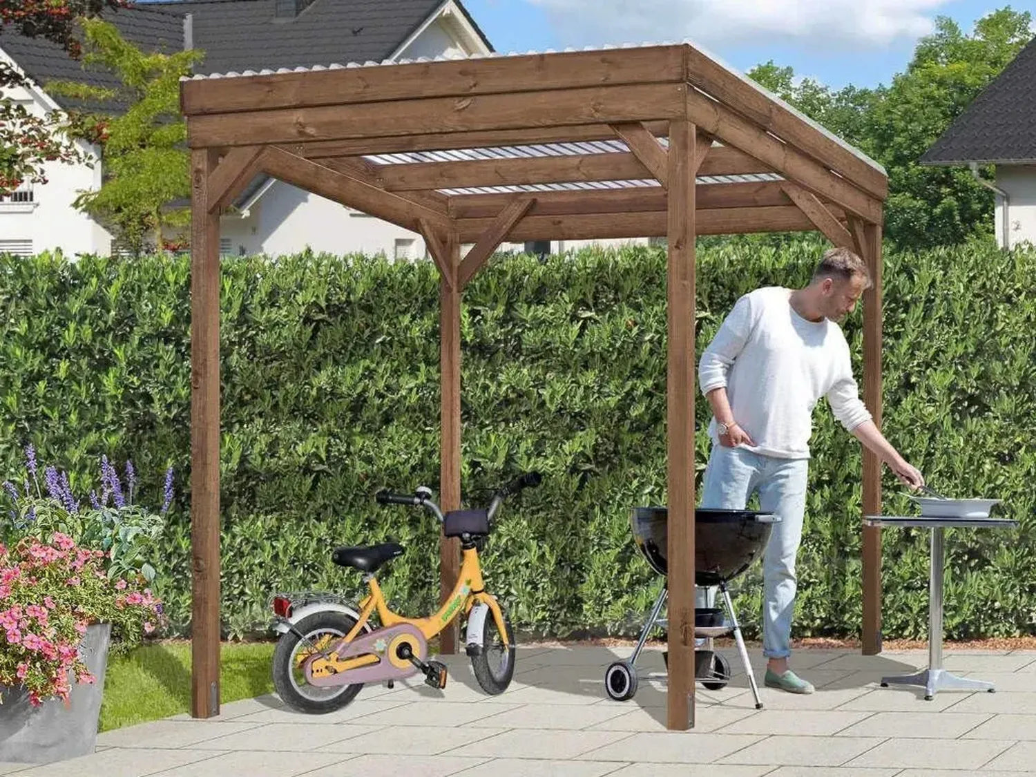 UNIPORT Holzunterstand mit UV-Schutzdach | Kaminholzregal & Geräteschuppen | 203x199x230 cm | Robuste Kiefernstruktur