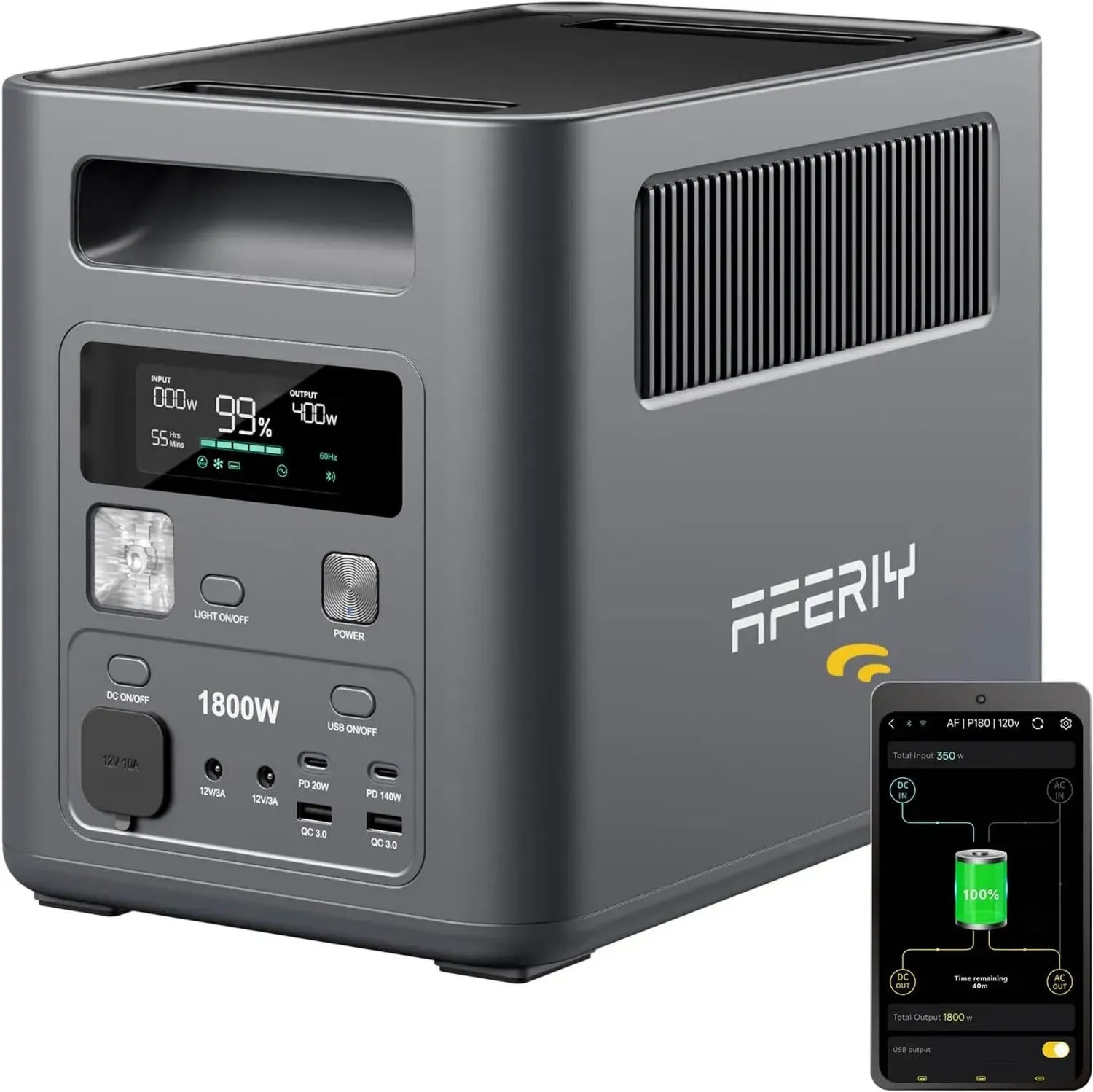 AFERIY 1800W Tragbare Powerstation, 1024Wh LiFePO4, Schnelles Laden, USV <10ms, 9 Anschlüsse, App-Steuerung, Reine Sinuswelle 230V, Ideal für Camping und Notfälle